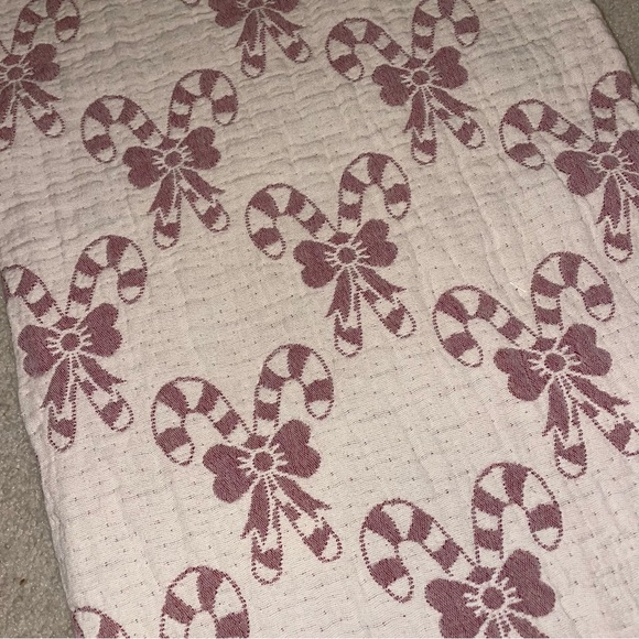 Beige and Red Candy Cane Bow Christmas Decorative Throw - Picture 6 of 7